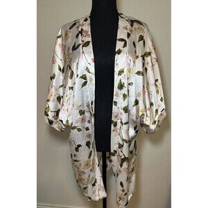 Womens Mixit White‎ Floral Short Kimono Robe Cover Up ONE SIZE